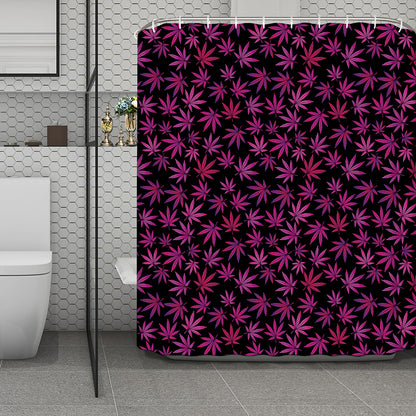 Purple Marijuana Leaf Pattern Print Polyester Shower Curtain