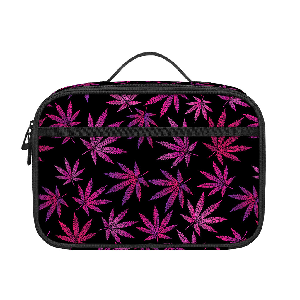 Purple Marijuana Leaf Pattern Print Portable Lunch Bag