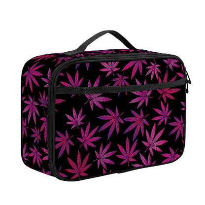 Purple Marijuana Leaf Pattern Print Portable Lunch Bag
