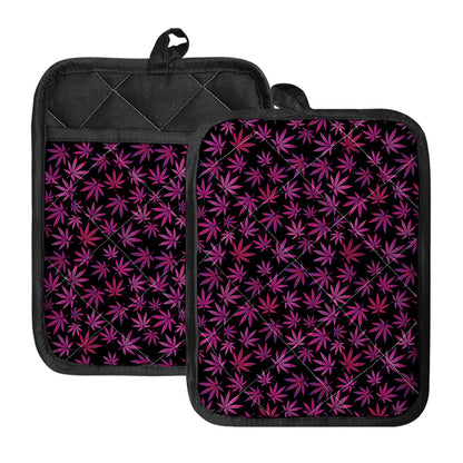 Purple Marijuana Leaf Pattern Print Pot Holders With Pocket