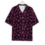 Purple Marijuana Leaf Pattern Print Rayon Hawaiian Shirt