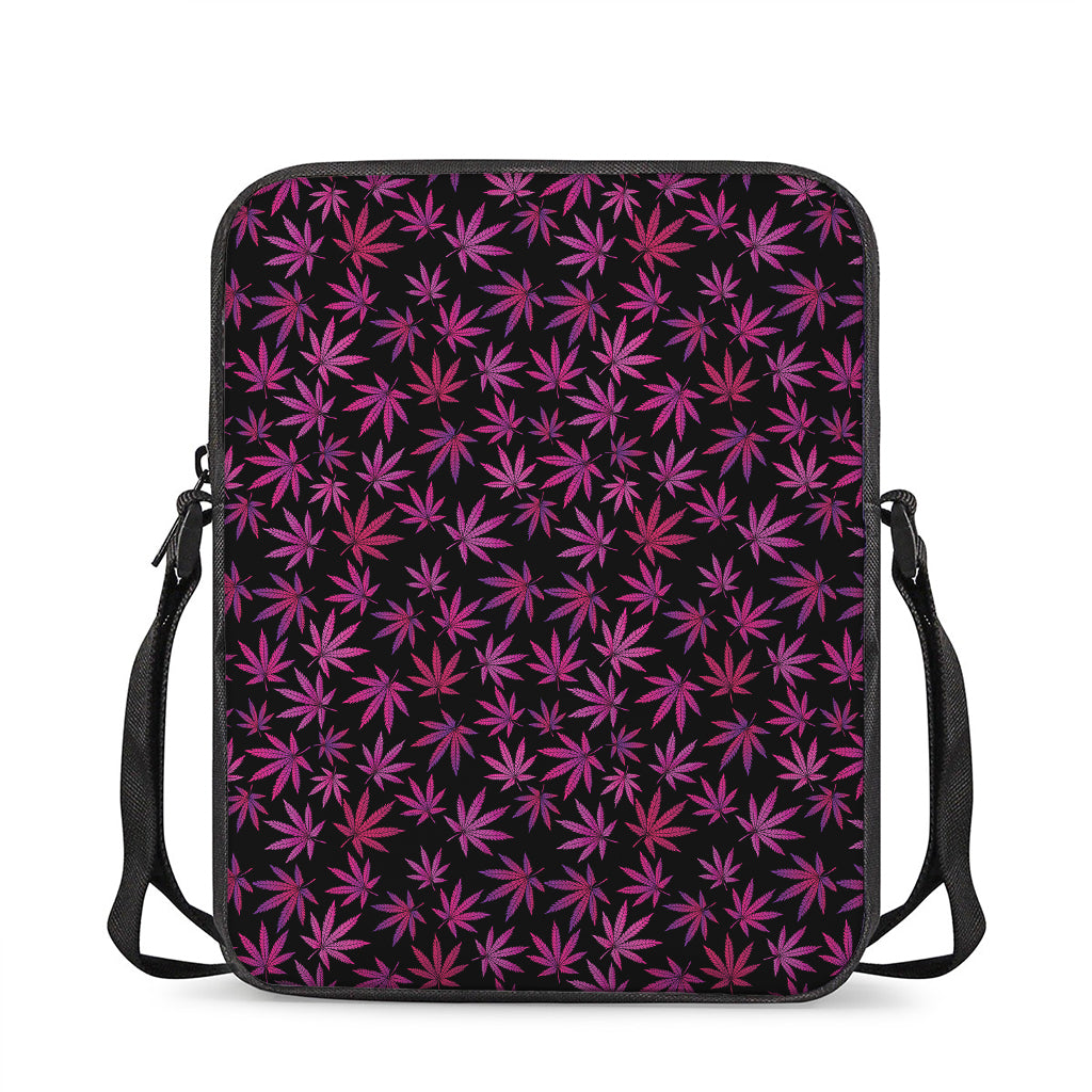 Purple Marijuana Leaf Pattern Print Rectangular Crossbody Bag