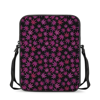 Purple Marijuana Leaf Pattern Print Rectangular Crossbody Bag