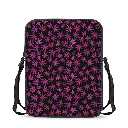 Purple Marijuana Leaf Pattern Print Rectangular Crossbody Bag