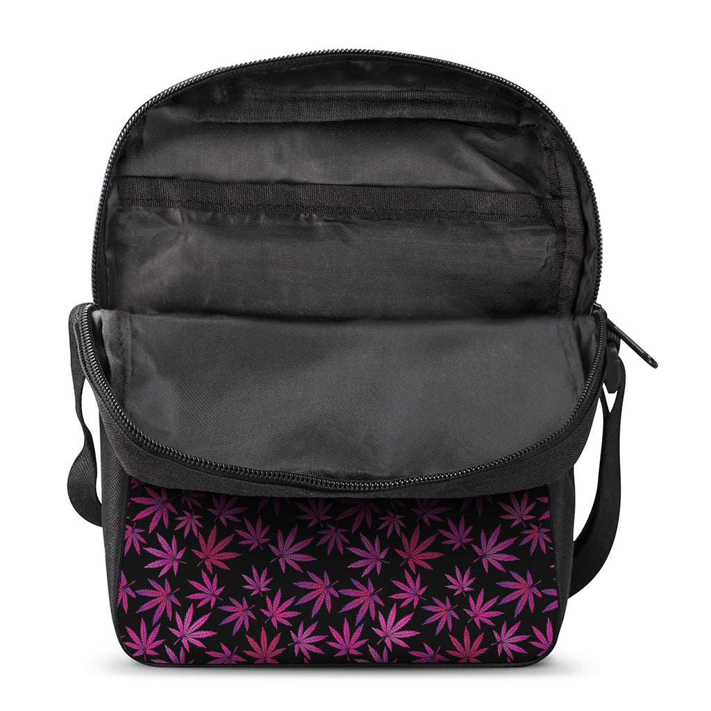 Purple Marijuana Leaf Pattern Print Rectangular Crossbody Bag
