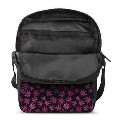 Purple Marijuana Leaf Pattern Print Rectangular Crossbody Bag