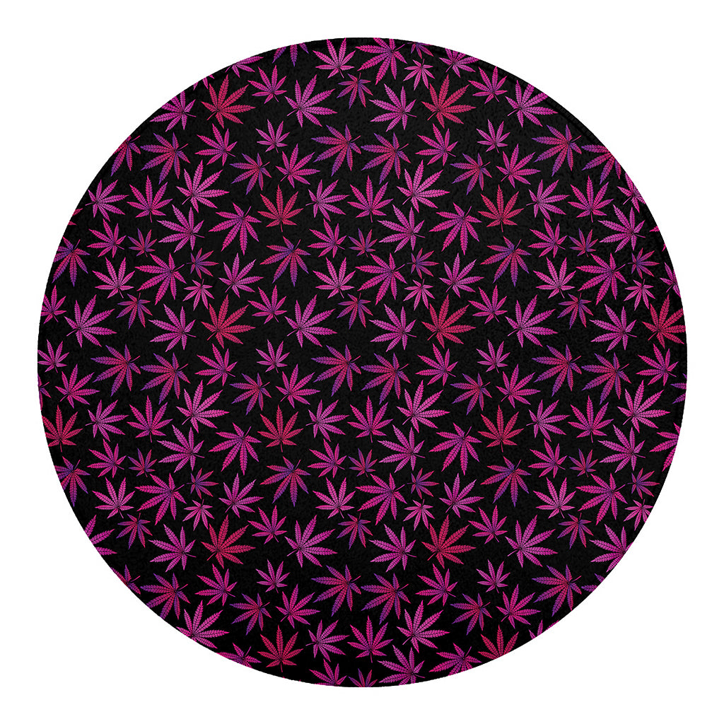 Purple Marijuana Leaf Pattern Print Round Blanket