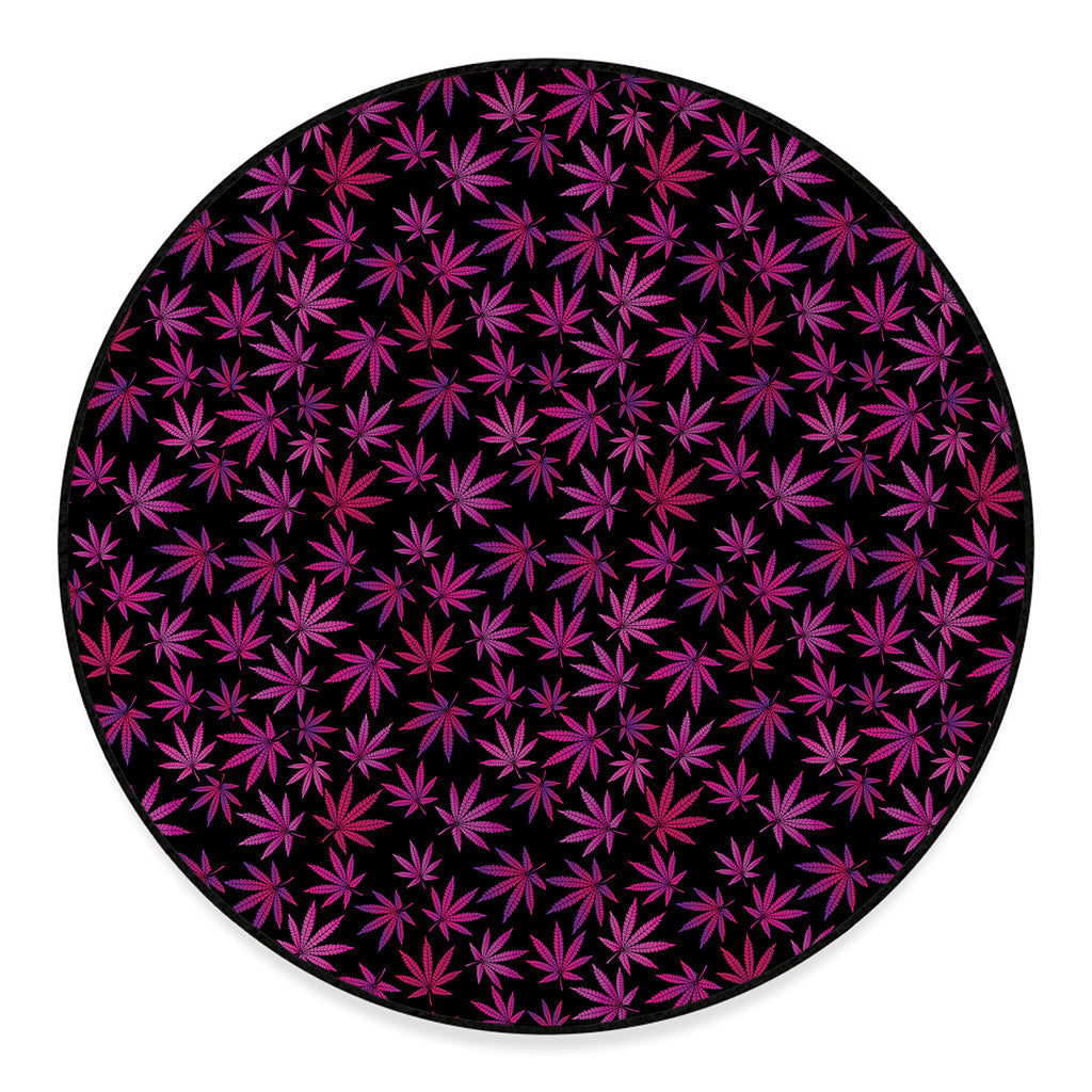 Purple Marijuana Leaf Pattern Print Round Floor Mat