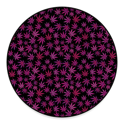 Purple Marijuana Leaf Pattern Print Round Floor Mat