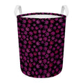 Purple Marijuana Leaf Pattern Print Round Laundry Basket