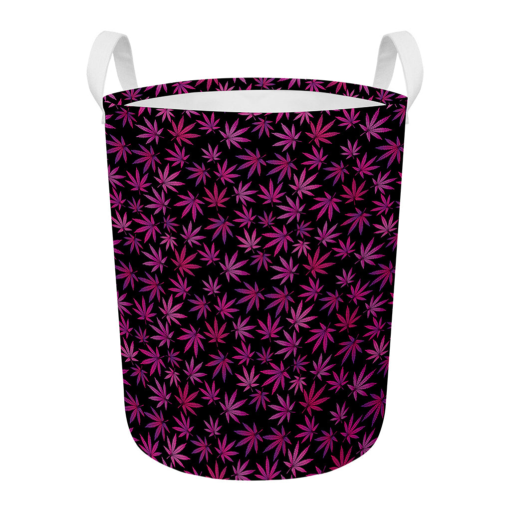 Purple Marijuana Leaf Pattern Print Round Laundry Basket