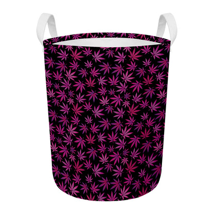 Purple Marijuana Leaf Pattern Print Round Laundry Basket
