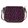 Purple Marijuana Leaf Pattern Print Saddle Bag