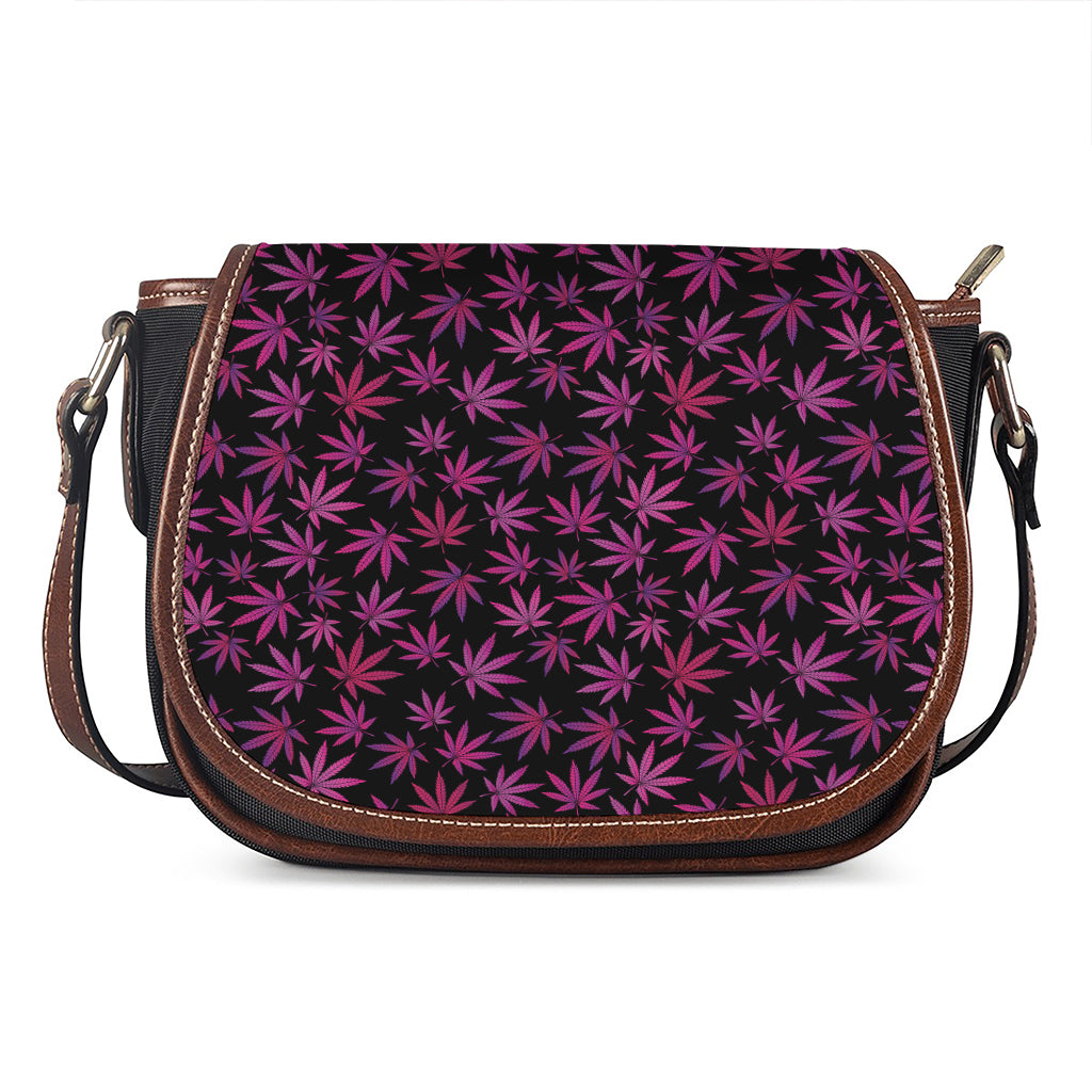 Purple Marijuana Leaf Pattern Print Saddle Bag
