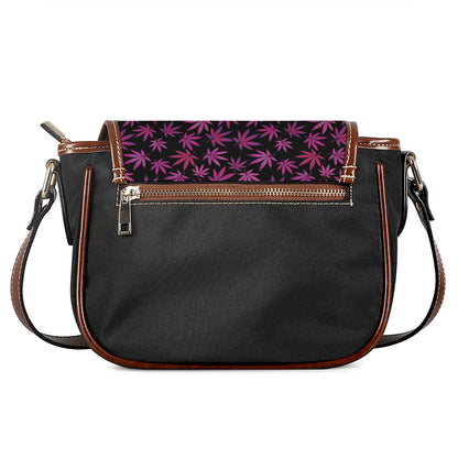 Purple Marijuana Leaf Pattern Print Saddle Bag