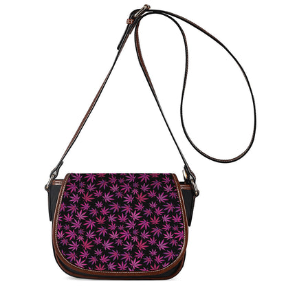 Purple Marijuana Leaf Pattern Print Saddle Bag