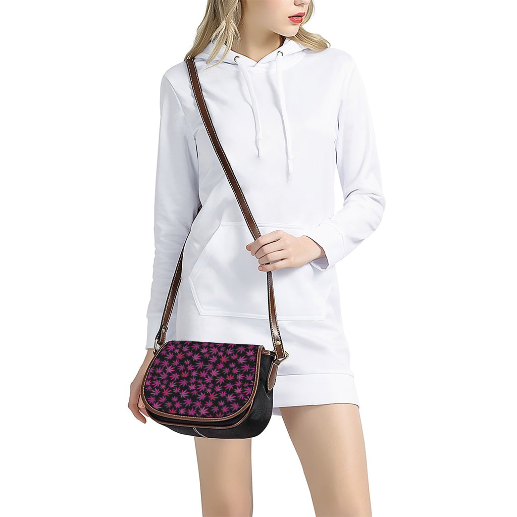 Purple Marijuana Leaf Pattern Print Saddle Bag