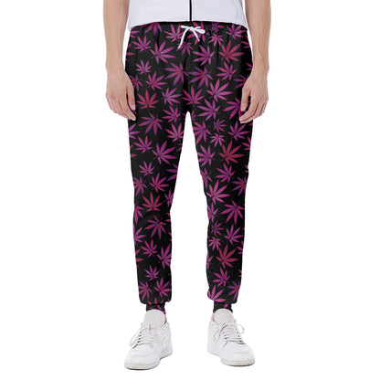Purple Marijuana Leaf Pattern Print Scuba Joggers