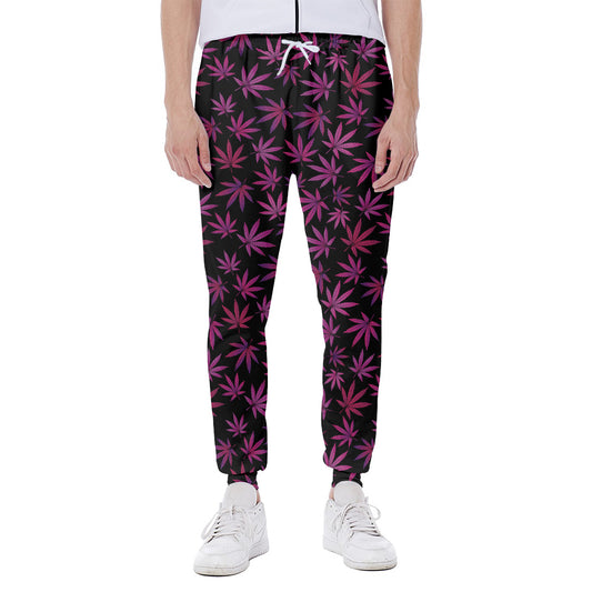 Purple Marijuana Leaf Pattern Print Scuba Joggers