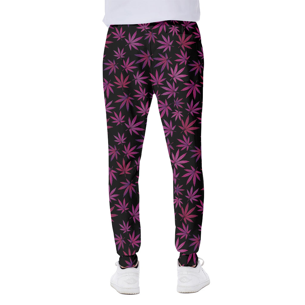 Purple Marijuana Leaf Pattern Print Scuba Joggers