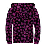 Purple Marijuana Leaf Pattern Print Sherpa Lined Zip Up Hoodie