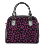 Purple Marijuana Leaf Pattern Print Shoulder Handbag