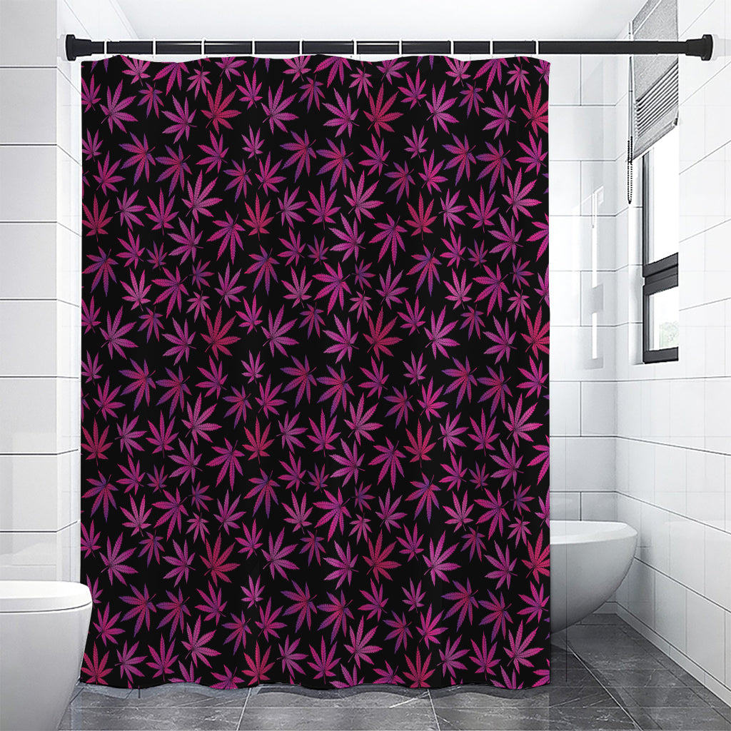 Purple Marijuana Leaf Pattern Print Shower Curtain