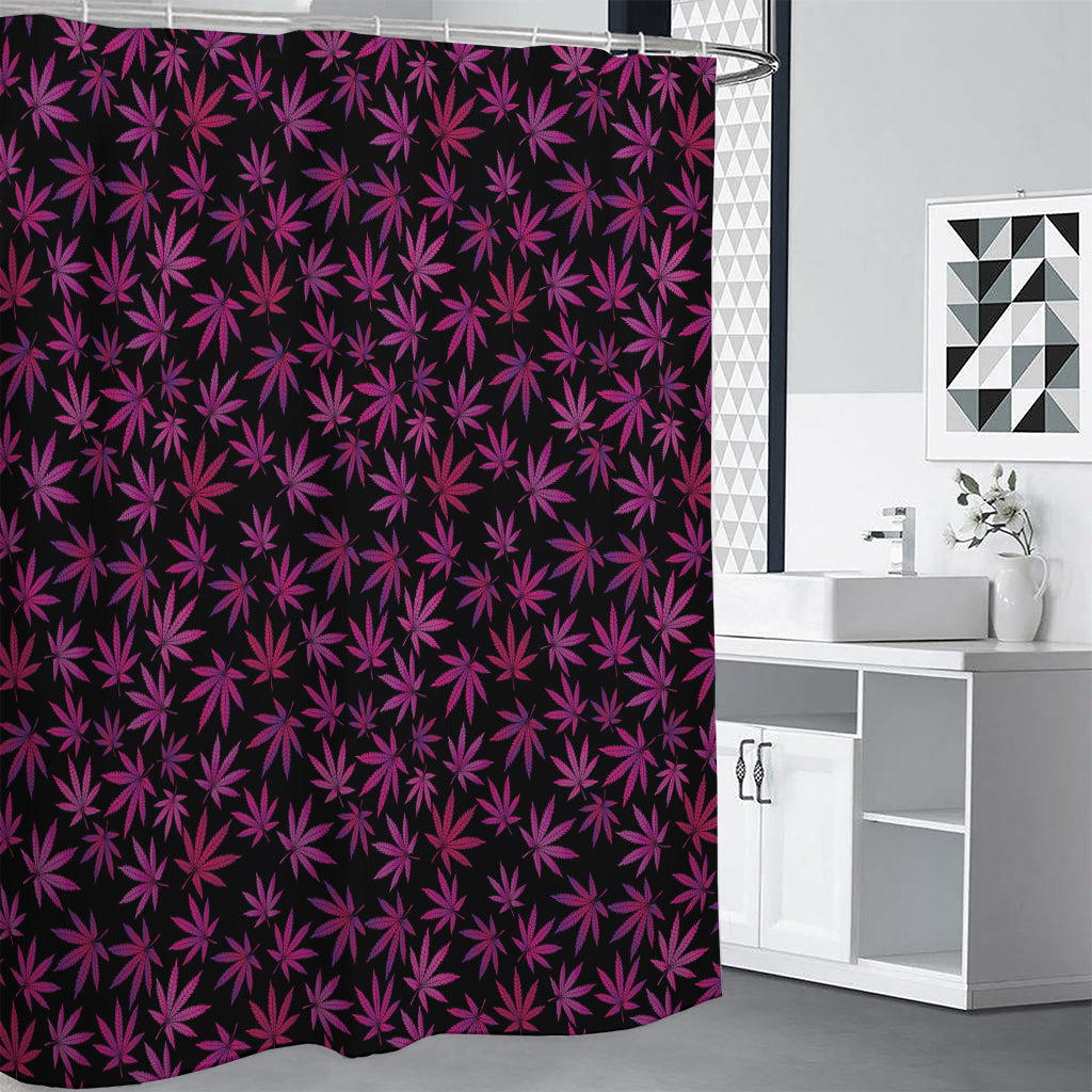Purple Marijuana Leaf Pattern Print Shower Curtain