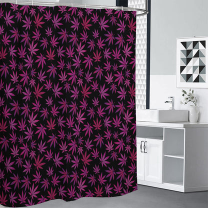 Purple Marijuana Leaf Pattern Print Shower Curtain