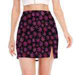 Purple Marijuana Leaf Pattern Print Side Slit Mini Skirt