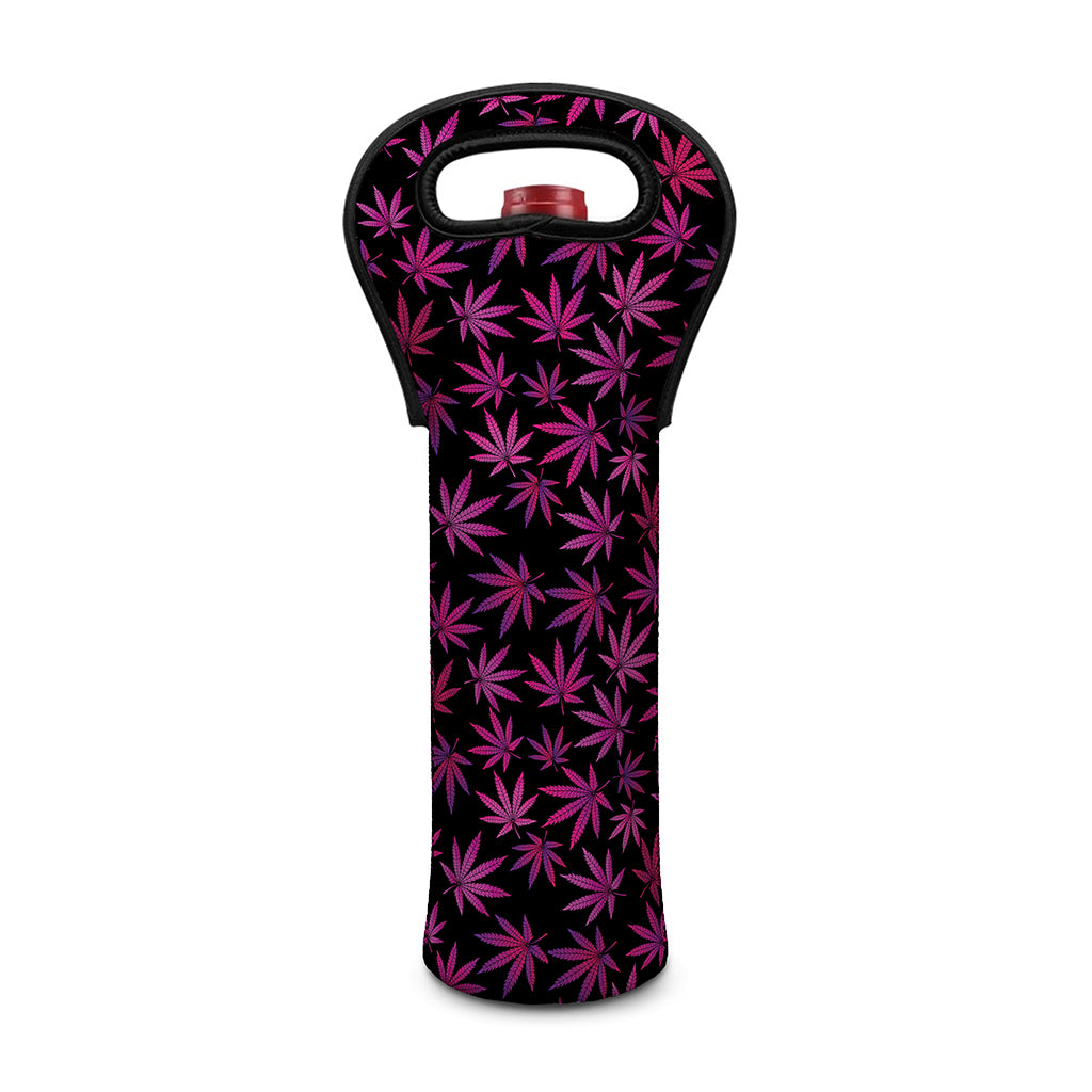 Purple Marijuana Leaf Pattern Print Single Neoprene Wine Tote