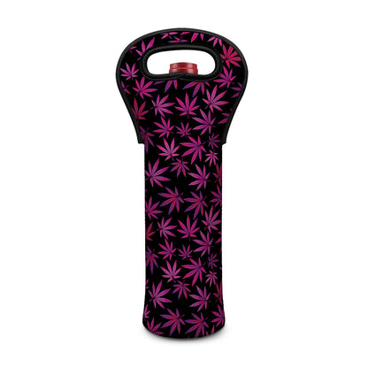 Purple Marijuana Leaf Pattern Print Single Neoprene Wine Tote