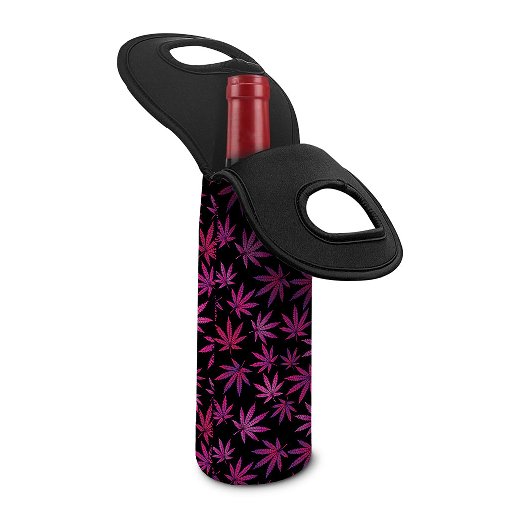 Purple Marijuana Leaf Pattern Print Single Neoprene Wine Tote