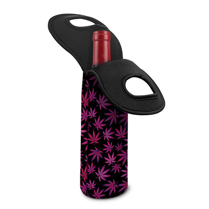 Purple Marijuana Leaf Pattern Print Single Neoprene Wine Tote