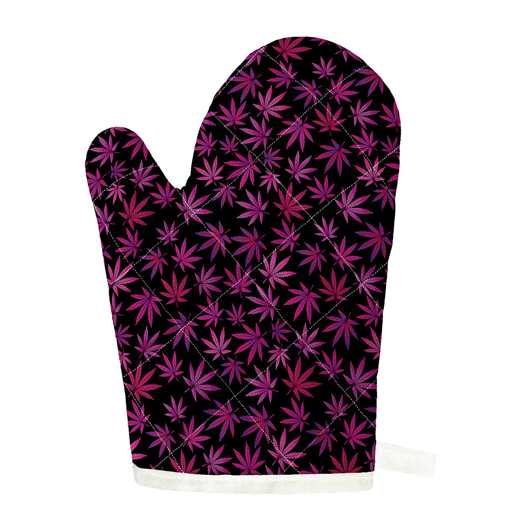 Purple Marijuana Leaf Pattern Print Single Oven Mitt