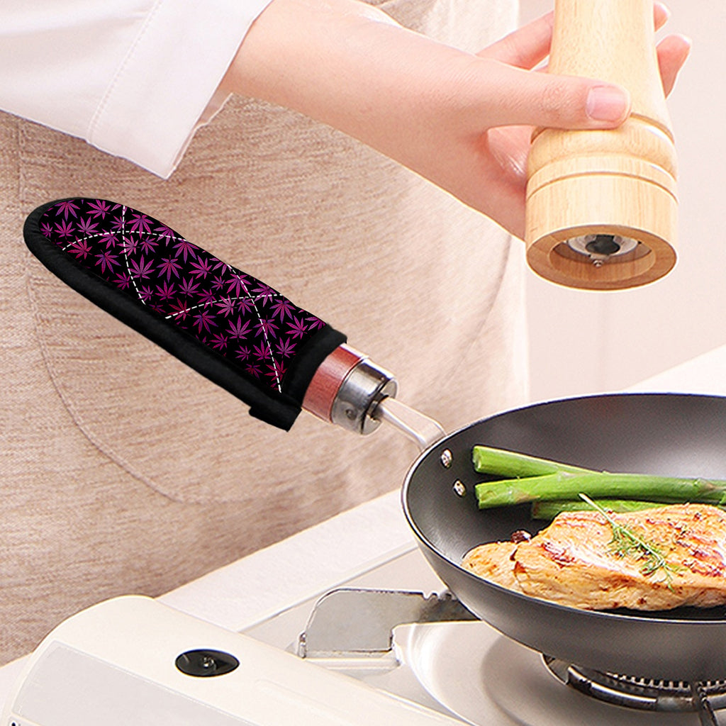 Purple Marijuana Leaf Pattern Print Skillet Handle Cover