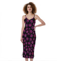 Purple Marijuana Leaf Pattern Print Slim Fit Midi Cami Dress