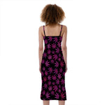Purple Marijuana Leaf Pattern Print Slim Fit Midi Cami Dress