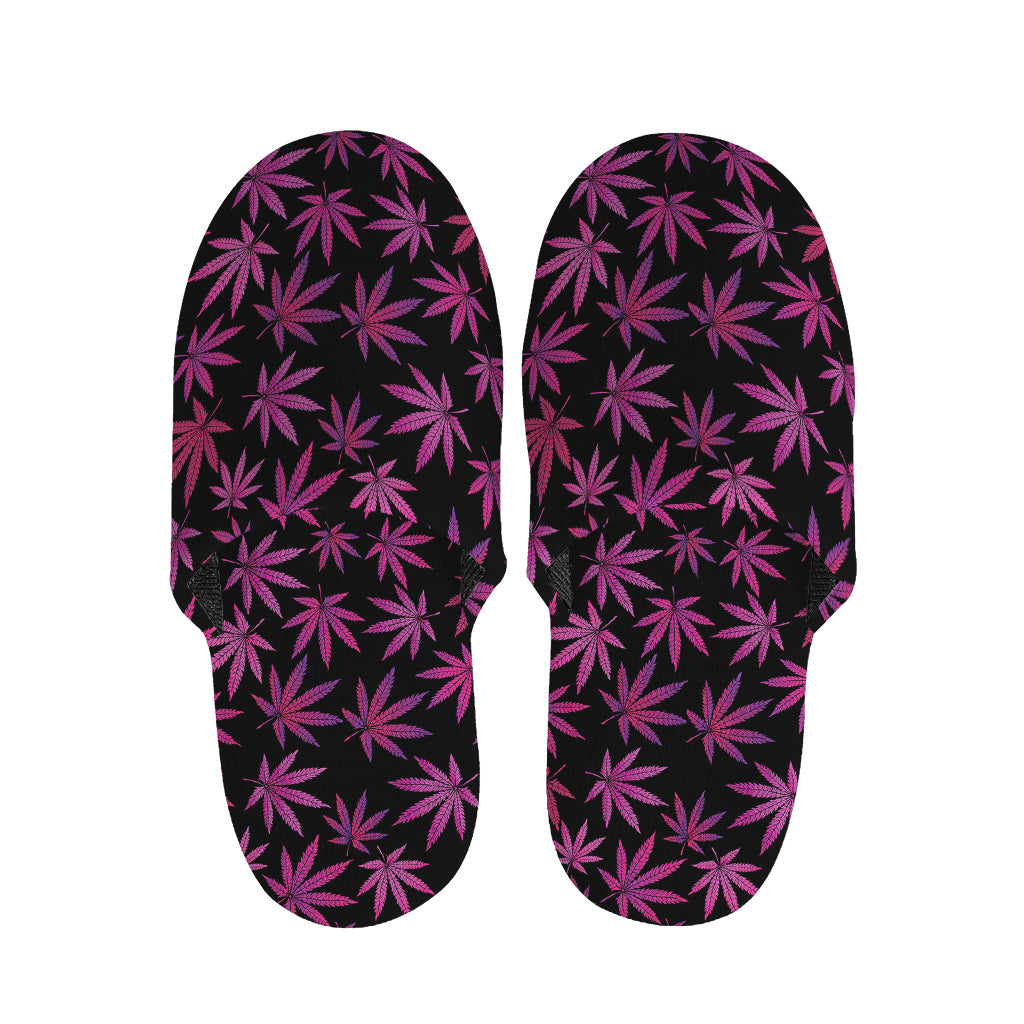 Purple Marijuana Leaf Pattern Print Slippers