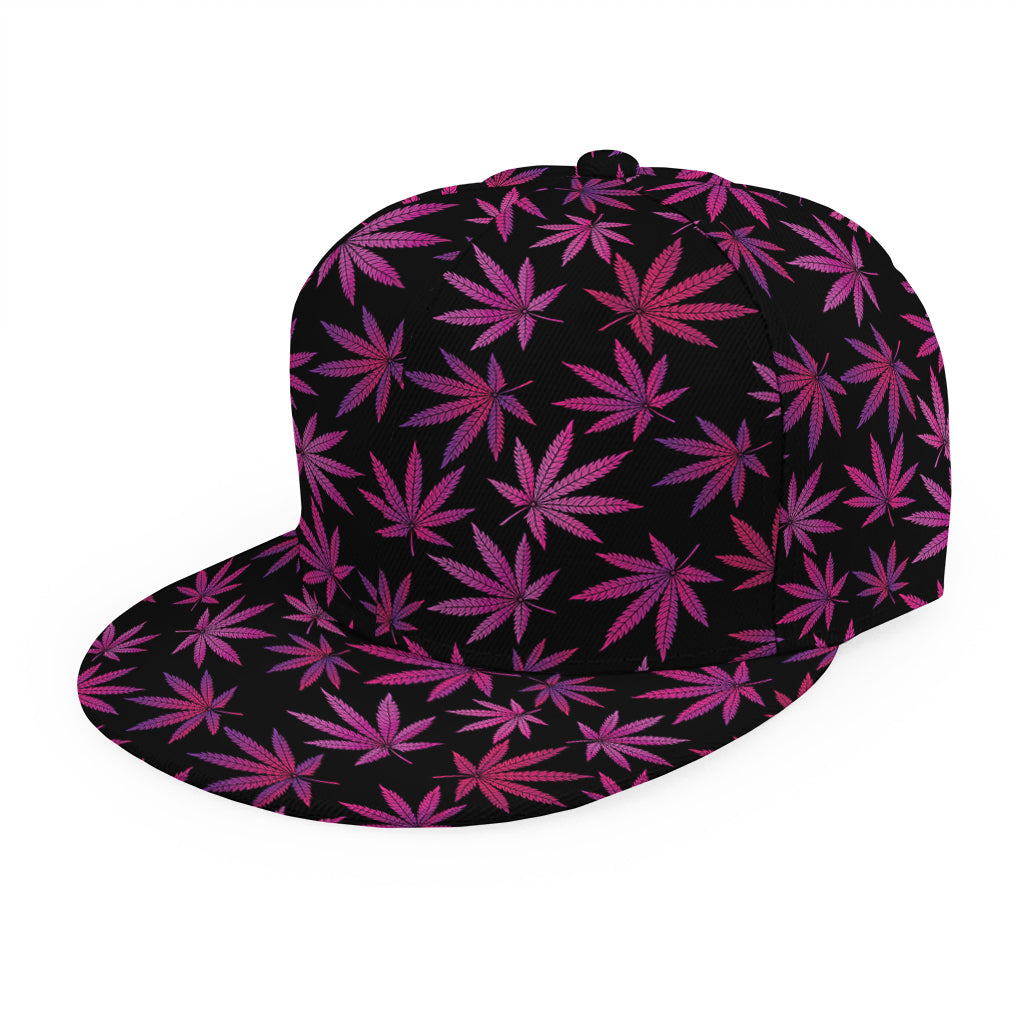 Purple Marijuana Leaf Pattern Print Snapback Cap