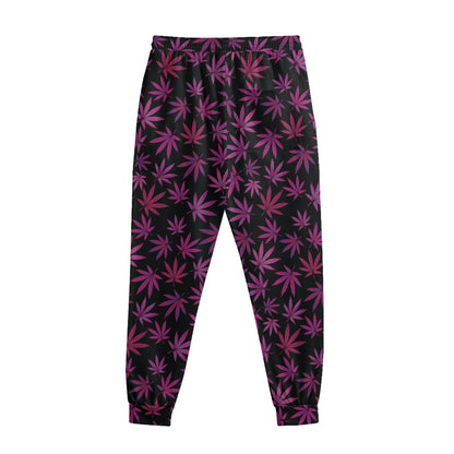 Purple Marijuana Leaf Pattern Print Sweatpants