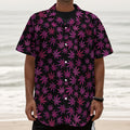 Purple Marijuana Leaf Pattern Print Textured Short Sleeve Shirt