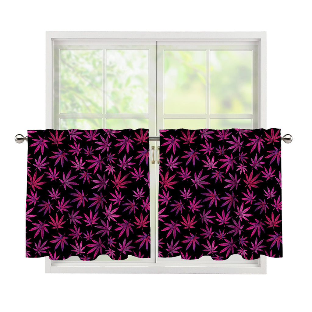 Purple Marijuana Leaf Pattern Print Tier Curtains