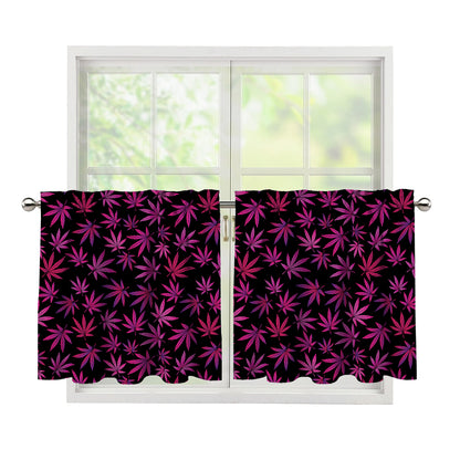 Purple Marijuana Leaf Pattern Print Tier Curtains