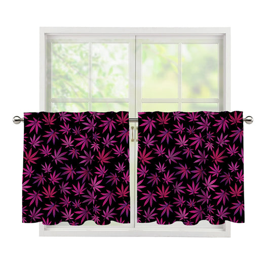 Purple Marijuana Leaf Pattern Print Tier Curtains