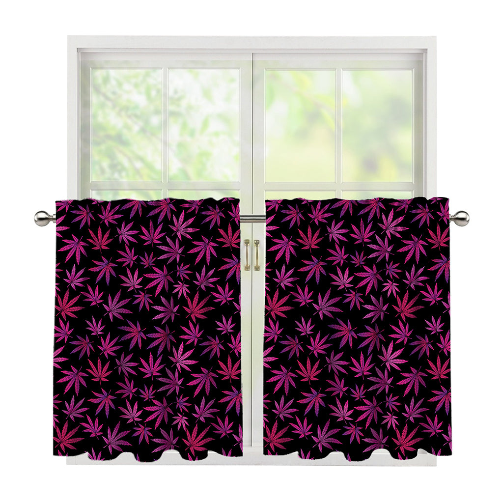 Purple Marijuana Leaf Pattern Print Tier Curtains