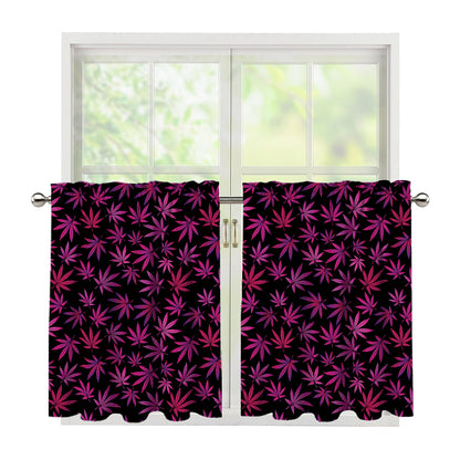 Purple Marijuana Leaf Pattern Print Tier Curtains
