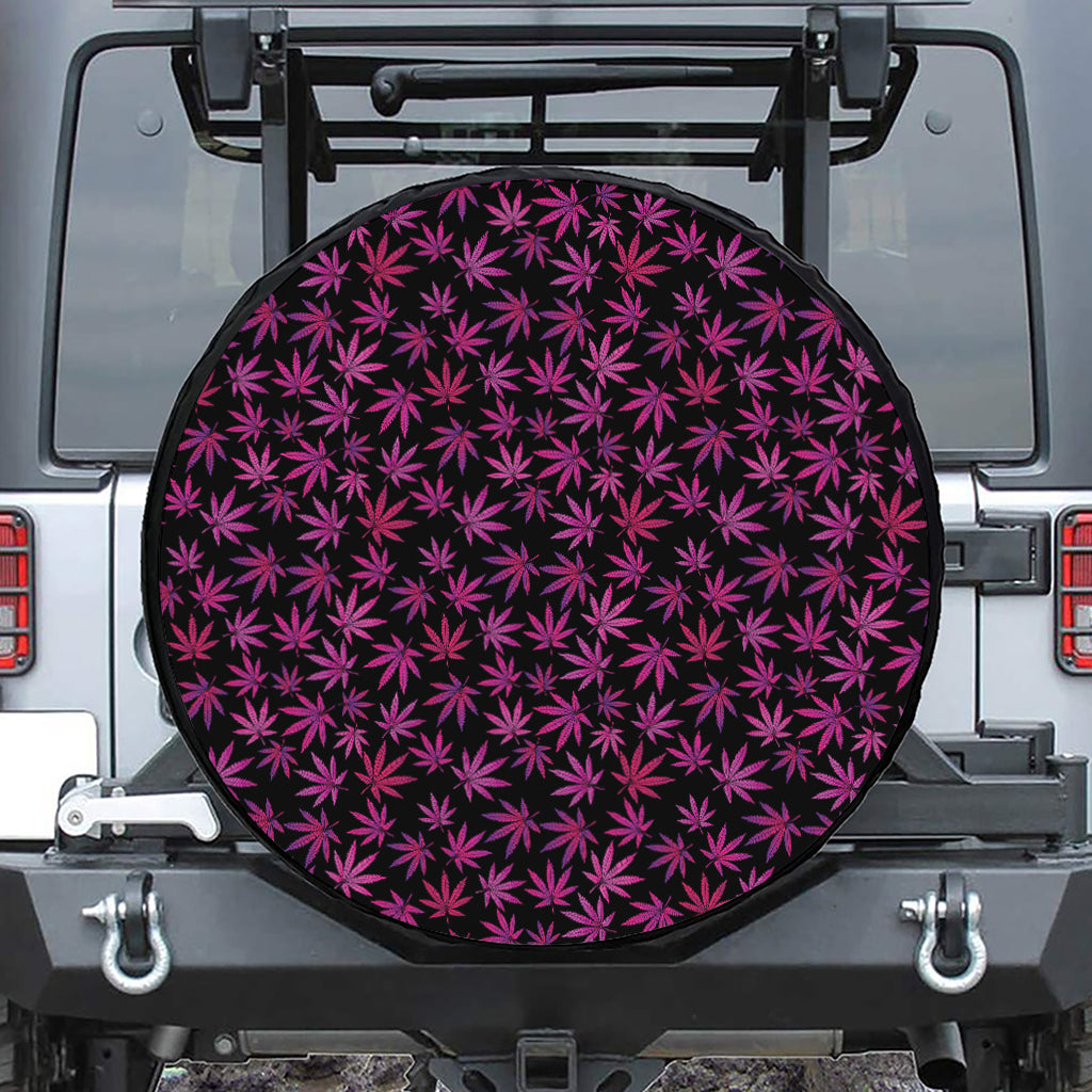 Purple Marijuana Leaf Pattern Print Tire Cover