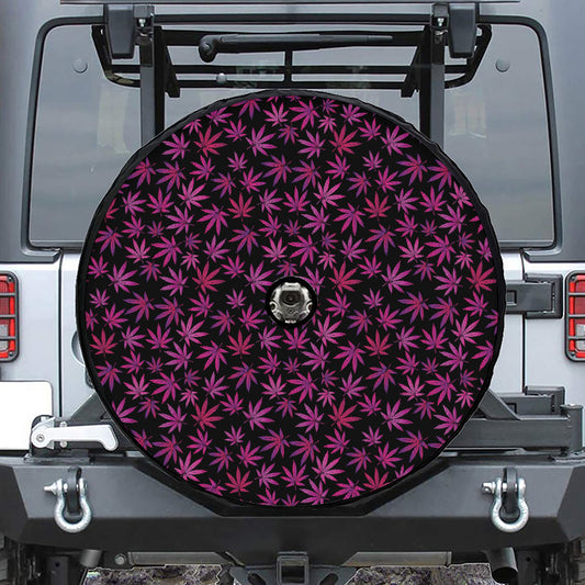 Purple Marijuana Leaf Pattern Print Tire Cover With Camera Hole