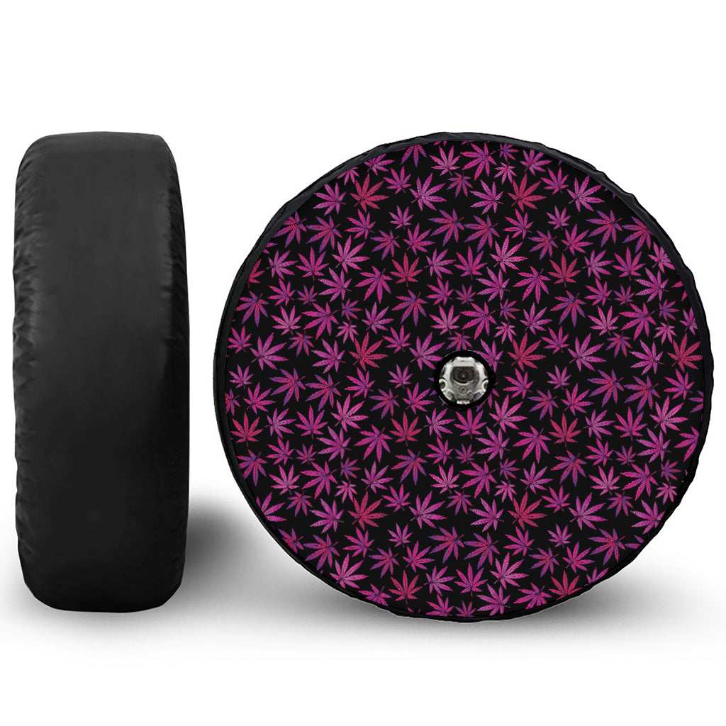 Purple Marijuana Leaf Pattern Print Tire Cover With Camera Hole